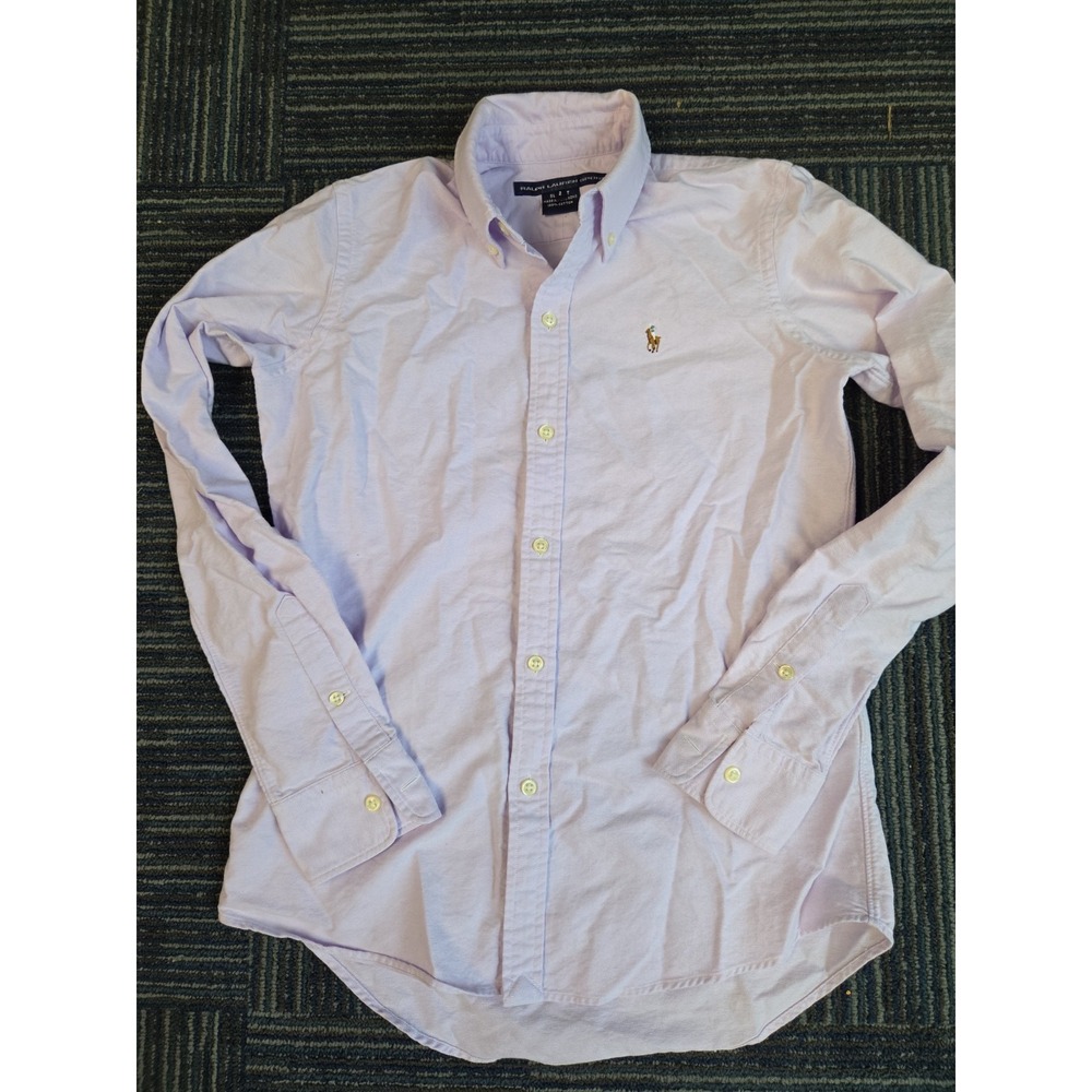Ralph Lauren Sport Boys Sz 2 Slim Fit Button Down Shirt Lavender Oxford LS Pony